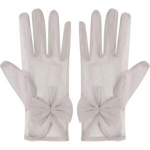 Women's Silver Evening Sheer Tulle Short Length Gloves Wrist Tea Party Prom